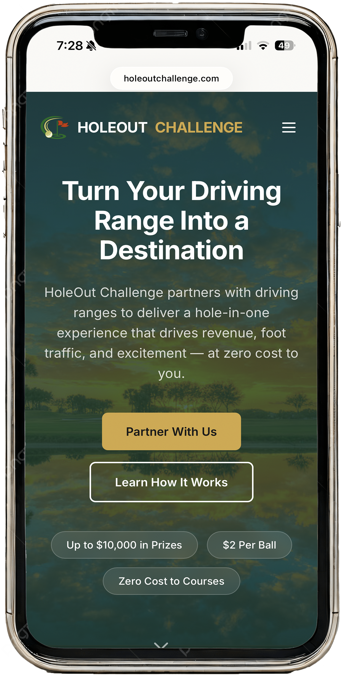 Holeout Challenge website on mobile